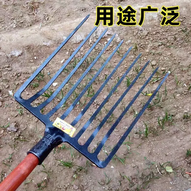 十齿牛粪叉锻打全钢实心加厚牛粪叉玉米叉农用松土铲石渣煤块叉子