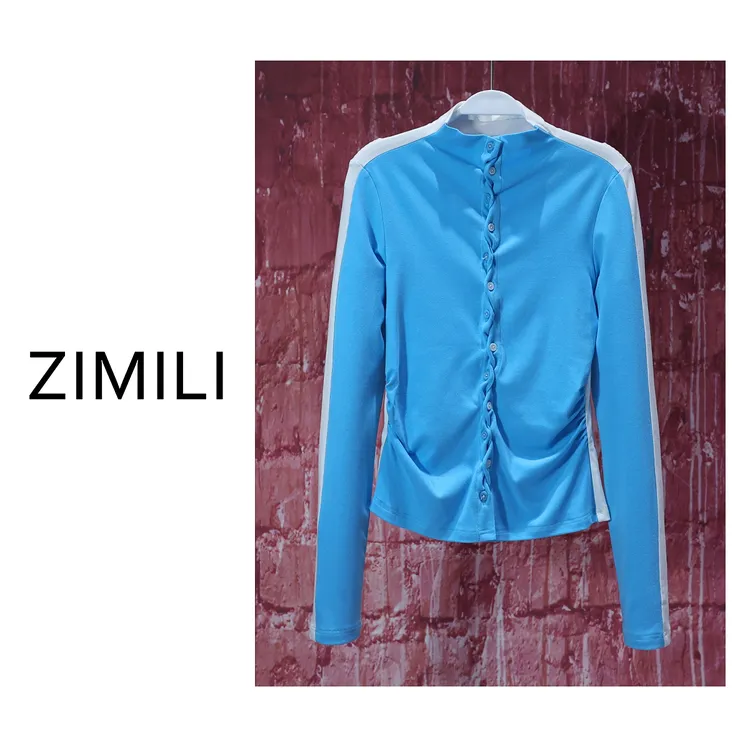 【亮哥女装】2025欧货莱赛尔天丝轻薄云水蓝高弹显瘦上衣6270