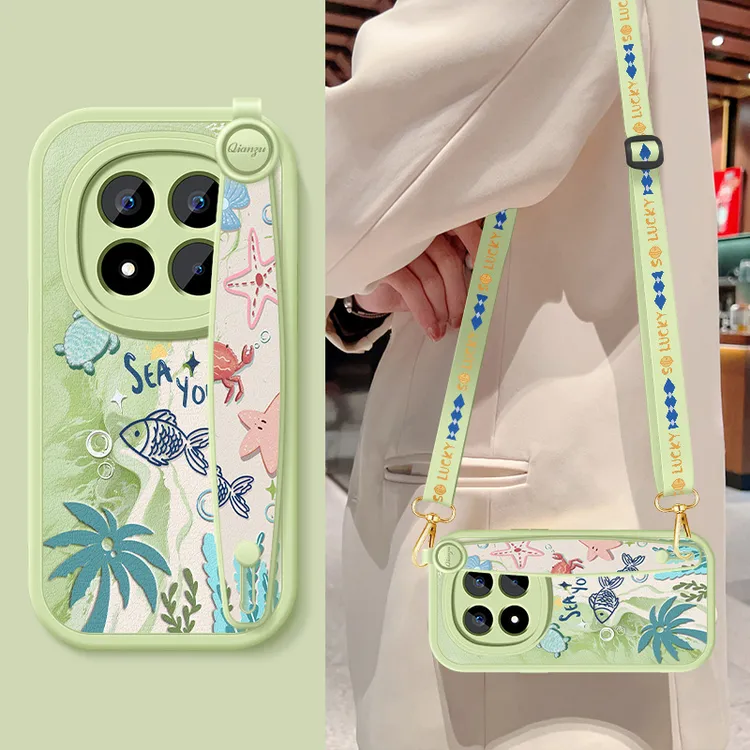 适用小米红米note15手机壳女note15pro+海底世界斜挎腕带挂绳全包