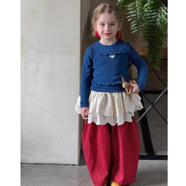 韩国童装女童套装2025春季新款儿童时髦蝴蝶结吊带长袖内搭两件套