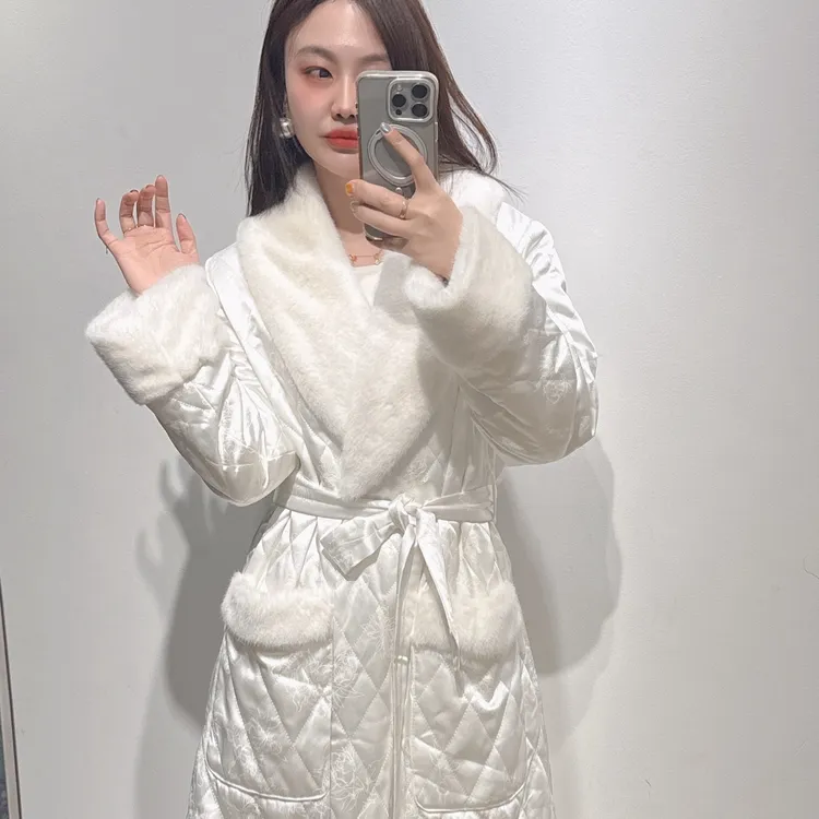 新中式小香风棉服连衣裙秋冬时尚新款高级感独特别致收腰系带长裙