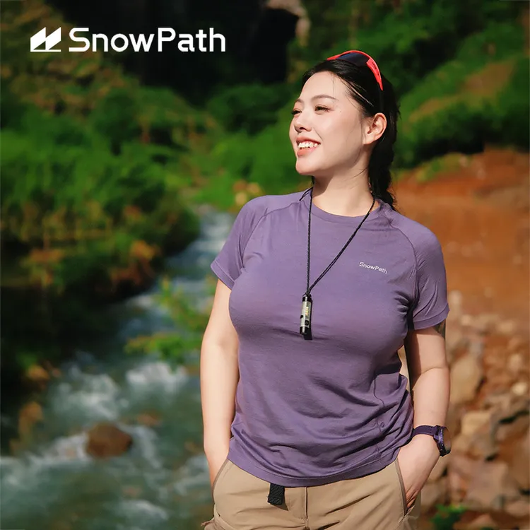 山雪道美利奴羊毛速干衣16.5μm夏户外女短袖跑步徒步登山运动T恤