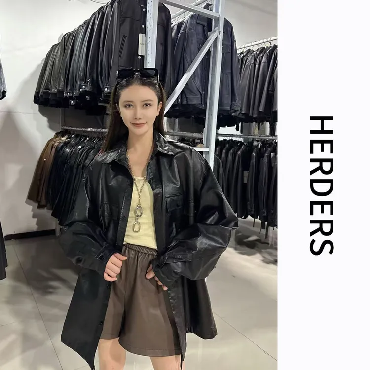 HERDERS 百搭时尚洋气气质质感皮衣外套女 50026