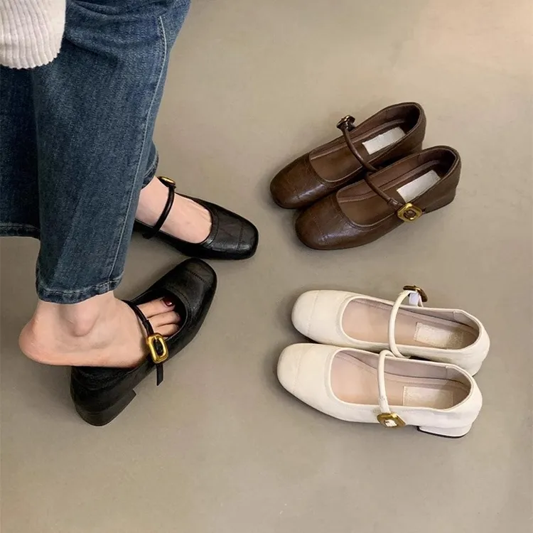 轻奢法式晚风浅口单鞋女粗跟秋季新款韩版小皮鞋复古中跟玛丽珍鞋