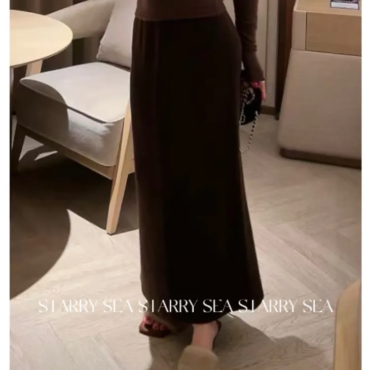 PP 强缩绒针织开衩优雅时尚百搭款显瘦半裙#PP0171KZ