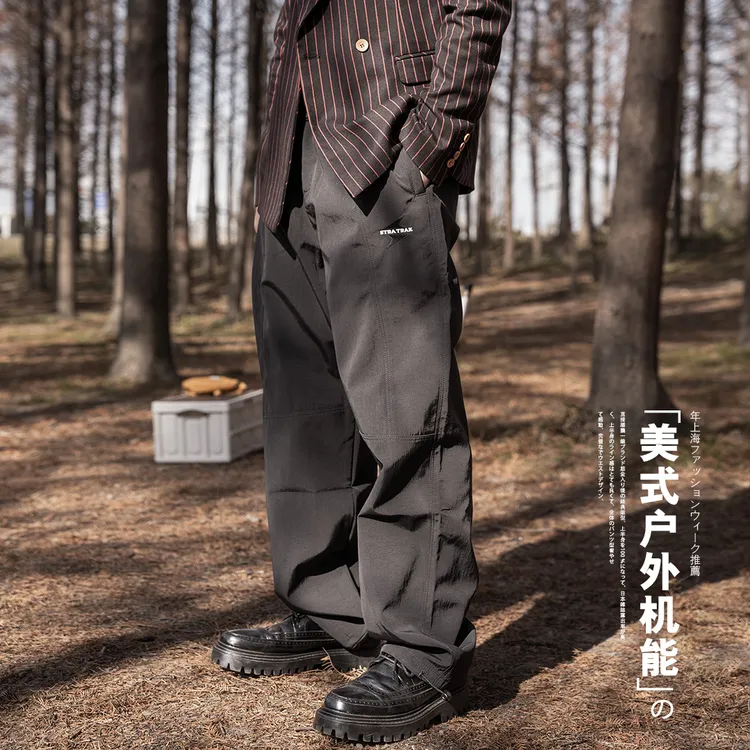 美式高街机能工装冲锋裤男黑色百搭痞帅潮流户外防水登山阔腿长裤