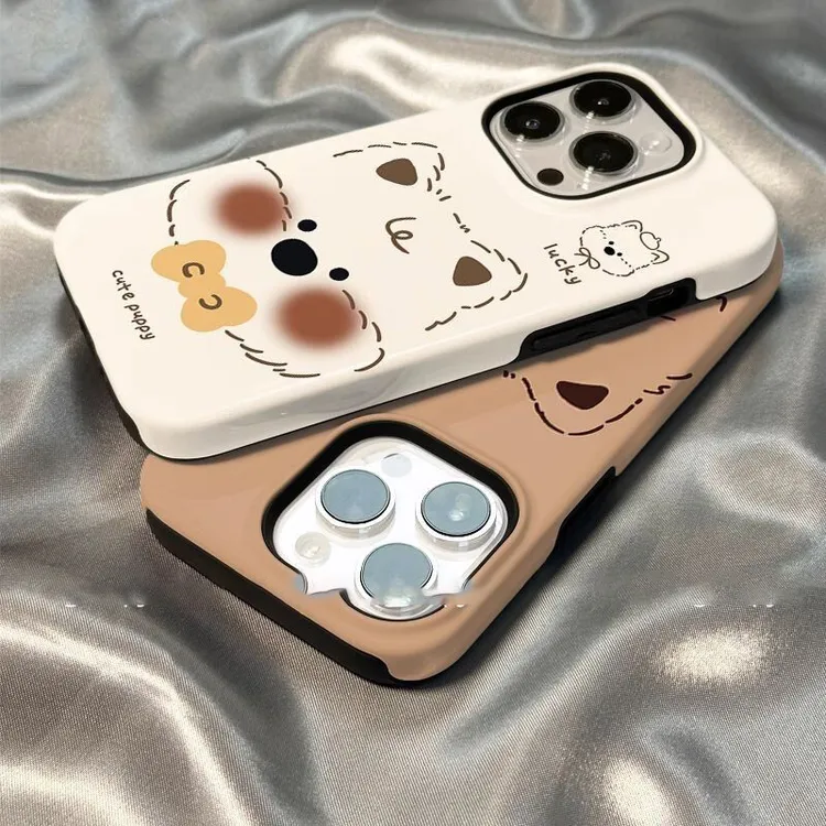 菲林二合一咖白小狗适用于苹果16手机壳iphone15华为opop小米vivo