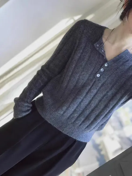 秋冬新品纯羊毛坑条半开羊毛衫