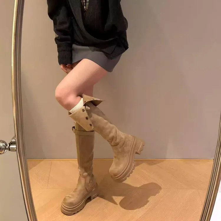 厚底8cm过膝长靴女2025年新款高筒皮带扣百搭英伦增高显瘦过膝靴