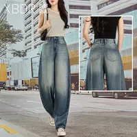 2025秋季新款小个子高腰九分牛仔裤女宽松阔腿垂感显瘦港风梧桐裤