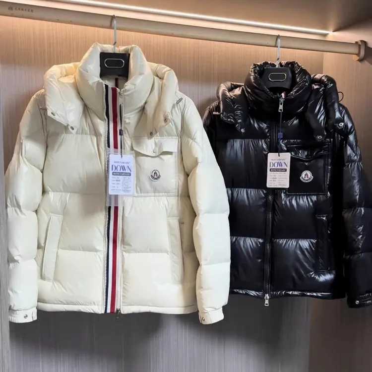 蒙口迈鹅绒服男女短款彩虹条2025冬季新款加厚保暖黑金羽绒服外套