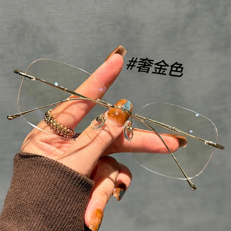 超轻钛架纯欲无边框眼镜女款近视可配度数高级感显脸小无框眼睛架