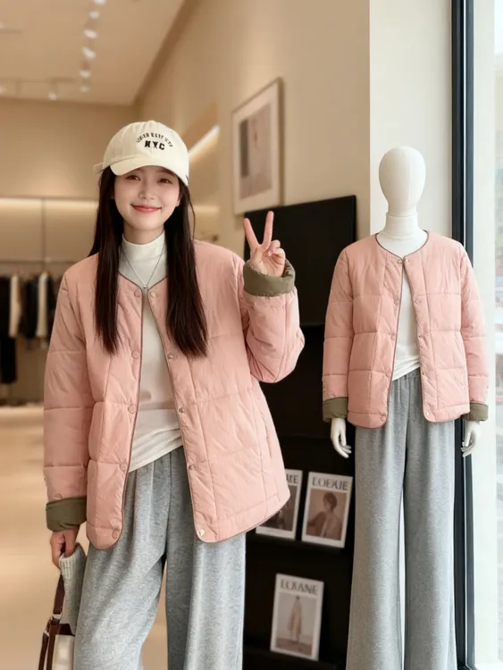 大码女装 胸112-136 韩系撞色棉服513#