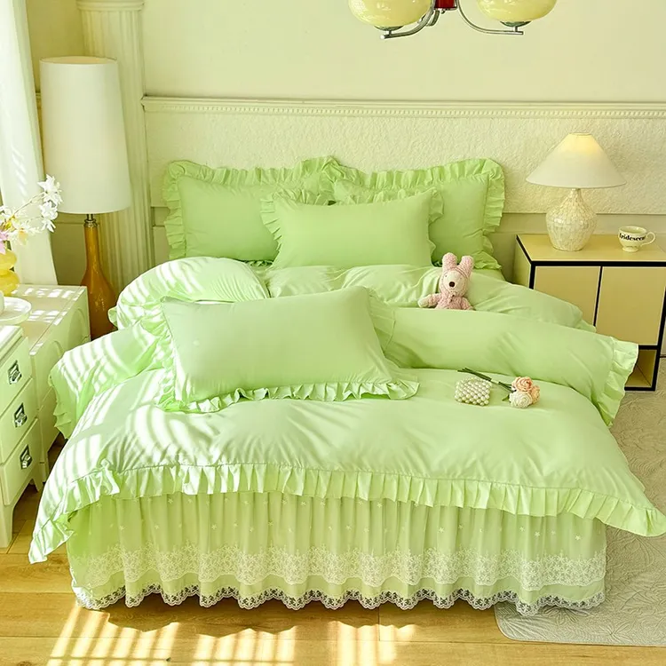 韩版蕾丝花边床裙四件套纯色爆款时尚家用双人席梦思保护罩四季款