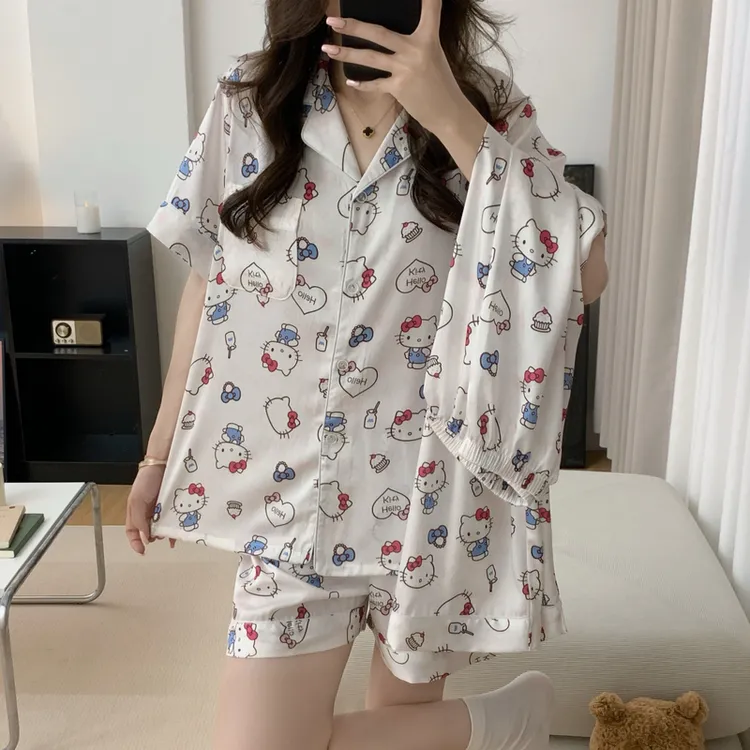 Hellokitty睡衣女套装夏季冰丝滑柔软ins少女短袖短裤家居服薄款