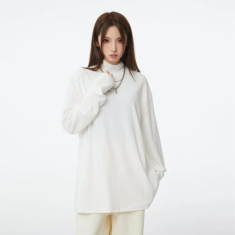 双面德绒半高领打底衫男款秋冬加绒修身正肩长袖t恤美式无帽卫衣