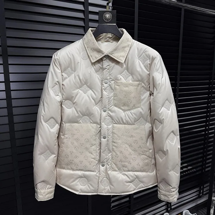 冬季新款轻奢欧货高端衬衫领羽绒服白鸭绒男潮牌时尚休闲外套
