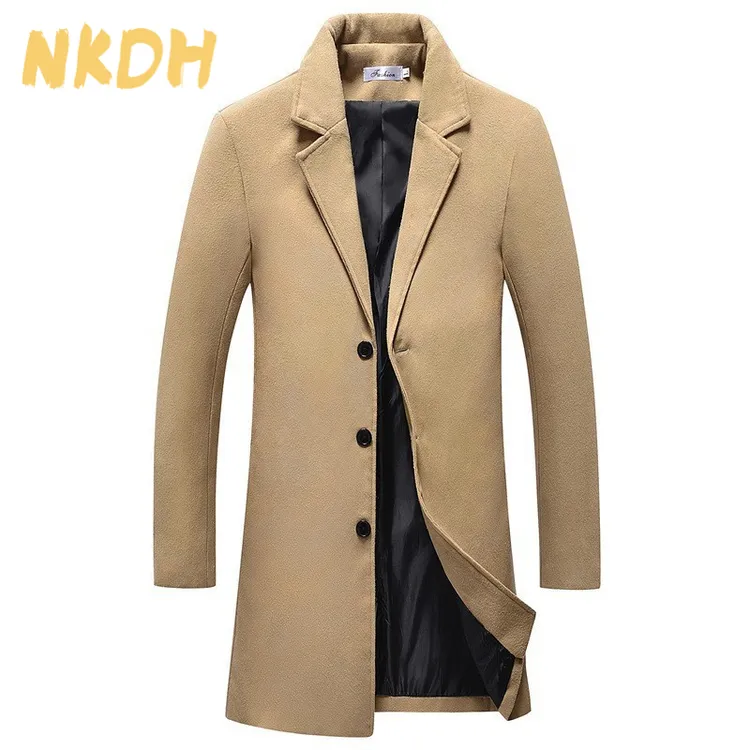 NKDH2025秋冬新款外套毛呢大衣时尚简约中长款修身男士休闲风衣男