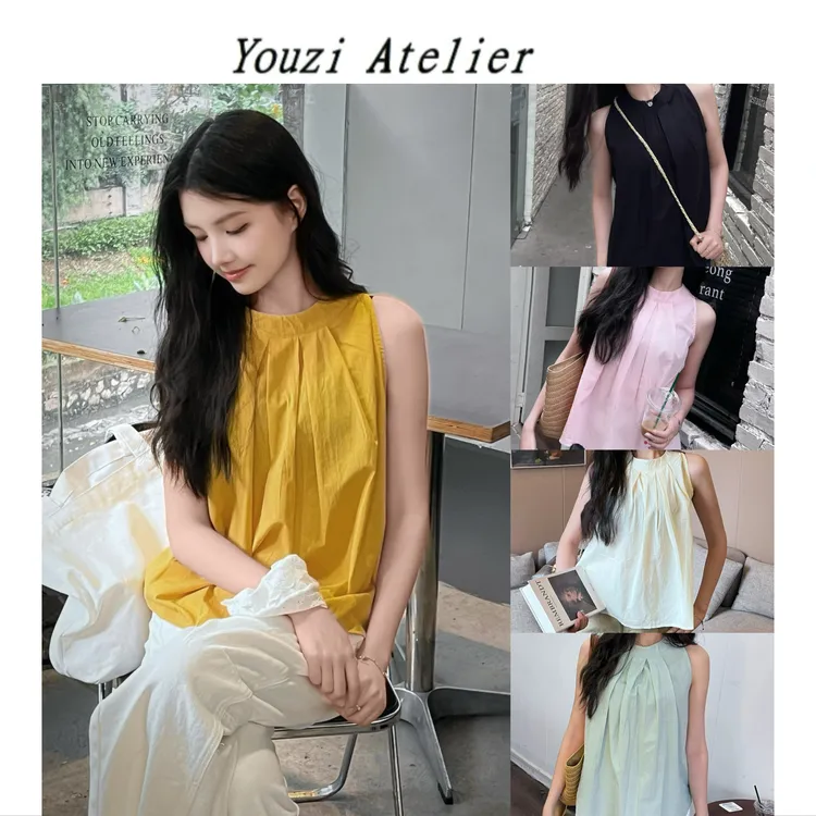 由子衣舍/Youzi Atelier运补6-8¥纯棉挂脖2025夏季新款露肩无袖