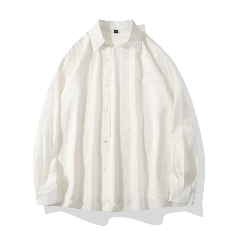 夏季纯色提花莱赛尔天丝长袖衬衫男女同薄款防晒垂感宽松情侣衬衣