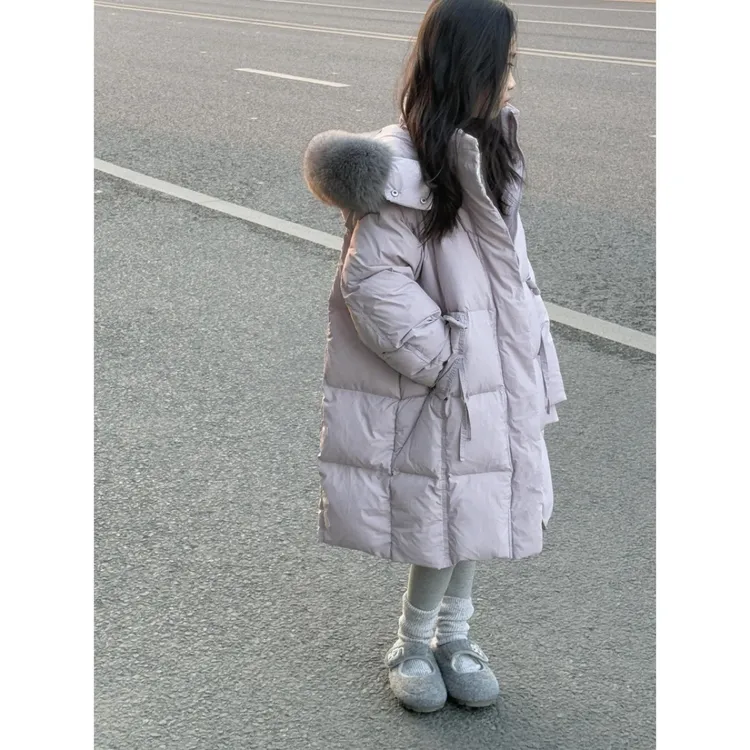 2025女童洋气新款服棉服儿童中长款棉衣冬季加厚外套毛领棉袄潮