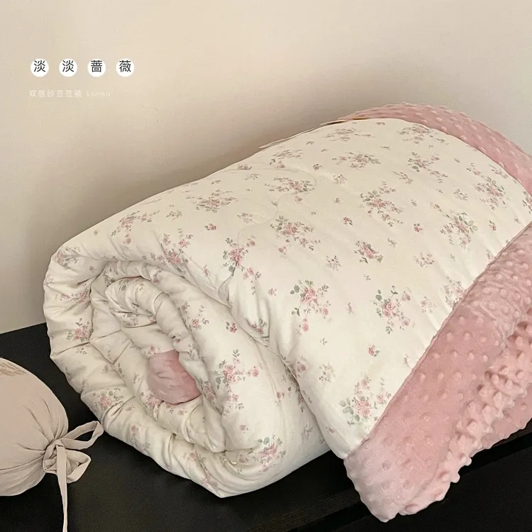 「杏芙里」豆豆被 新款全棉双层纱春秋被可机洗A类纯棉碎花双人冬被