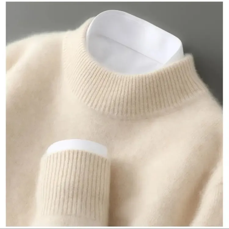 【山羊绒100%反季福利】轻奢软黄金半高领套头针织杉圆领毛衣男装