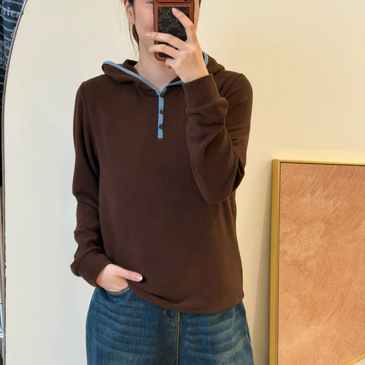 NANA冬300g双面澳绒撞色连帽门襟长袖女保暖显瘦百搭有弹力C0652