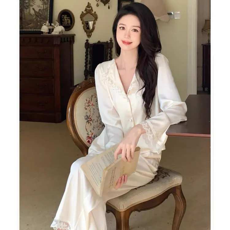 【现发*高级定制】睡衣女宫廷风长袖长裤家居服套装蕾丝边时尚秋款