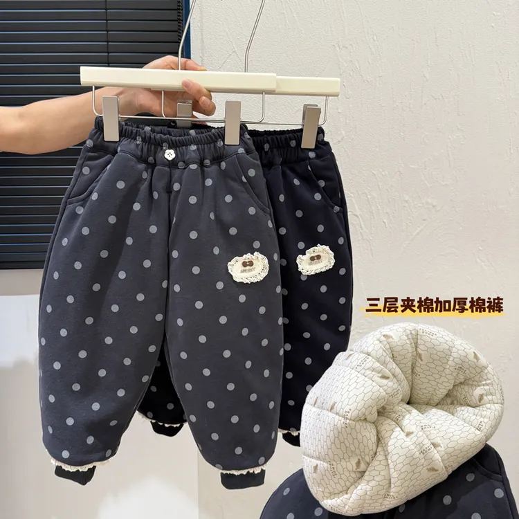 秋冬款女童潮款三层夹棉加厚棉裤女宝宝韩版保暖外穿裤子儿童童装