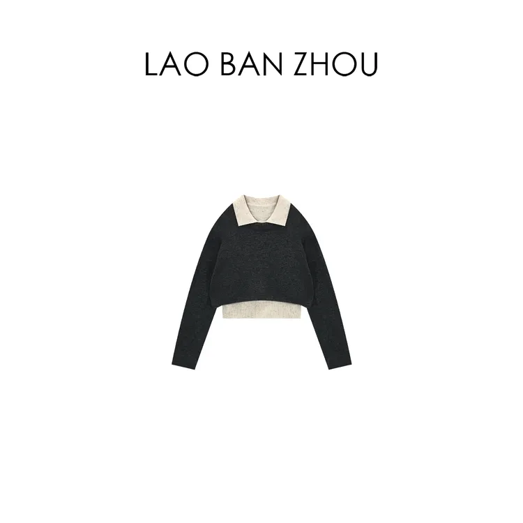 【老板周】法式复古 秋冬新品时髦两件套针织短款上衣