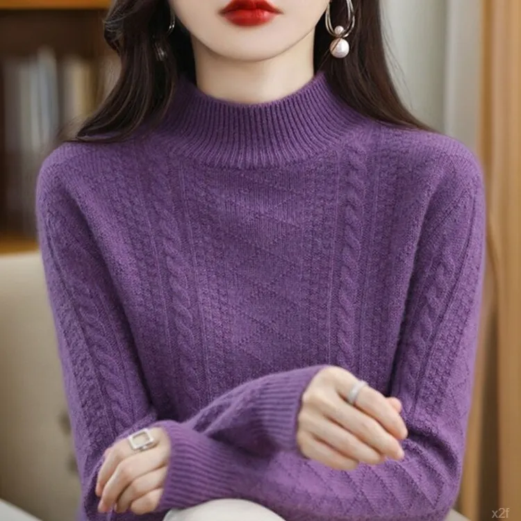 爆款半高领加厚纯100羊绒衫女士纯色百搭厚款保暖宽松100羊毛毛衣