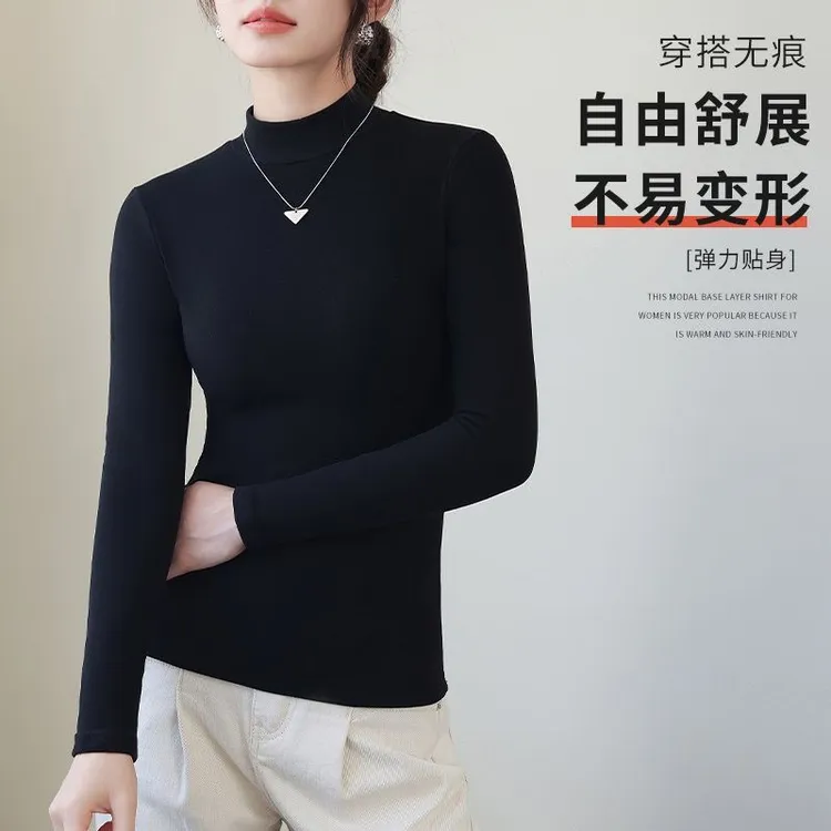 2025年新款长袖打底衫秋冬上衣男女情侣时尚潮保暖加厚T恤半高领