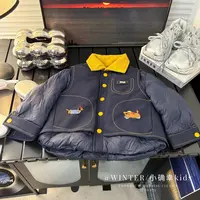 韩版儿童冬季新品夹棉加厚棉服时尚潮流款格子棉服外套