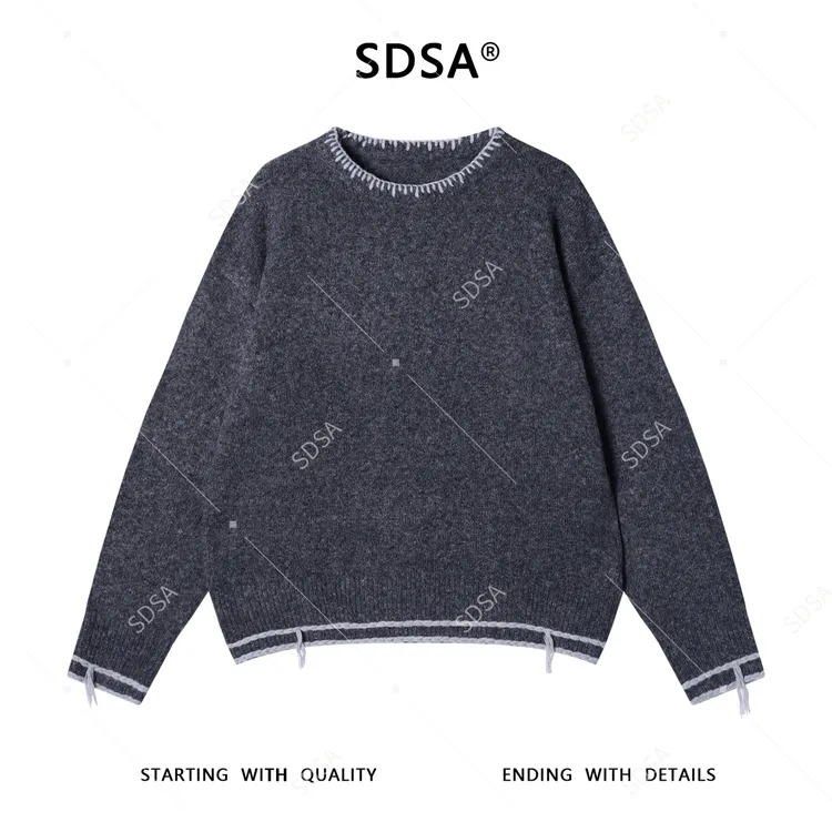SDSA男士秋冬新款痞帅男装时尚撞色缝线圆领针织衫毛衣休闲百搭