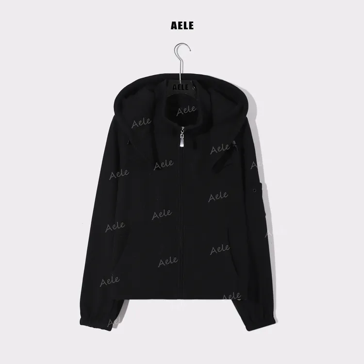 AELE经典时尚女装厚款休闲风连帽黑色拉链短款外套 W855 3818 AD