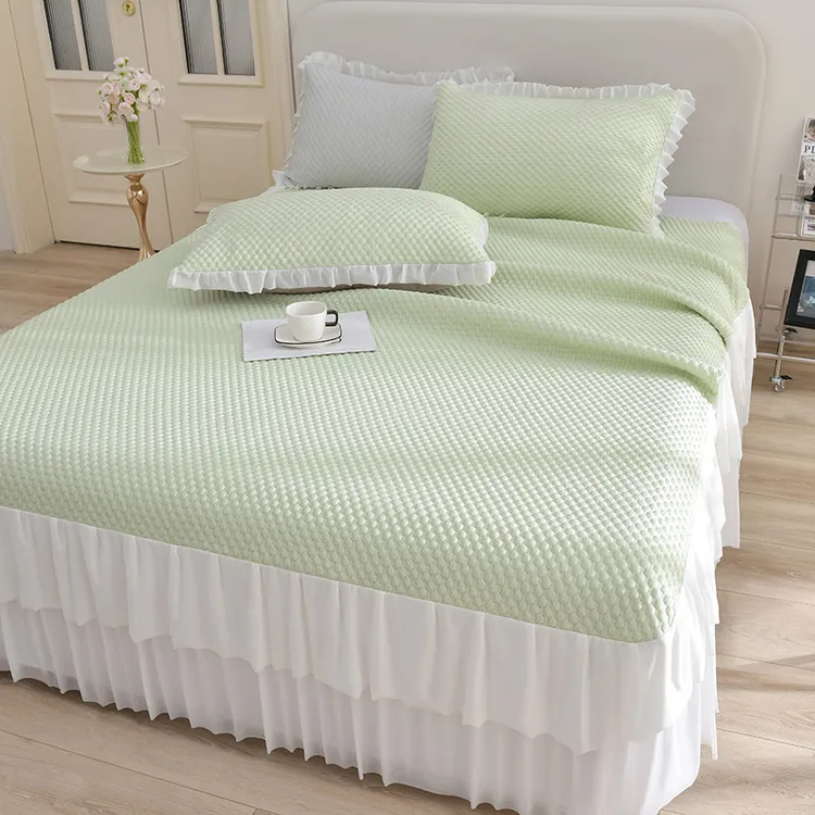 A类凉感冰豆豆凉席三件套床裙款可机洗夏季冰丝席床垫空调软席子