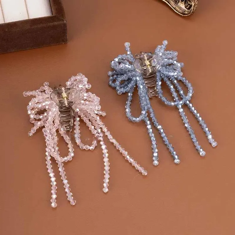轻奢重工超仙花朵水晶流苏抓夹精致温柔百搭半扎发夹后脑勺盘发夹