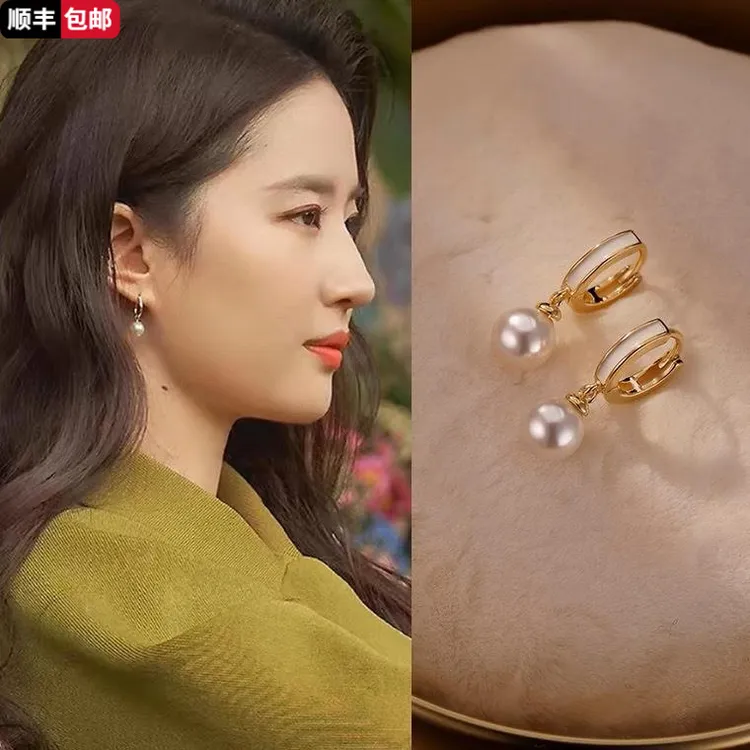 足银999z刘亦菲同款耳环小香风耳饰轻奢网红耳扣2025珐琅滴油耳钉