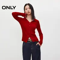 ONLY2025秋季新款装饰纽扣V领修身纯色长袖针织衫女|125424008