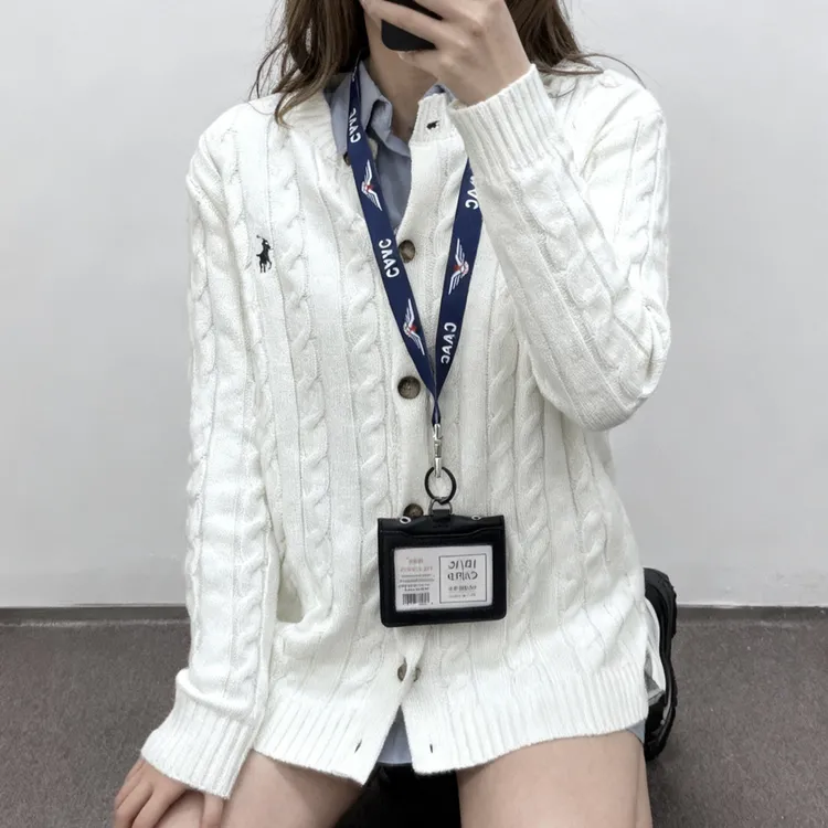 包袖衬衫蓝色翻领毛针织衫小马常规袖针织长袖上衣