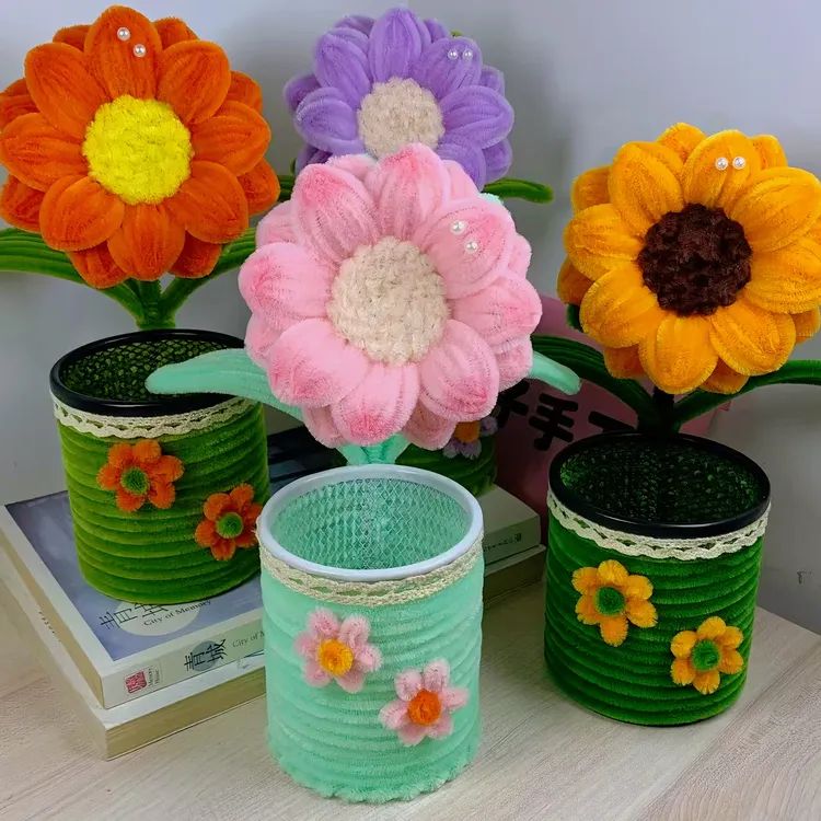 向日葵扭棒笔筒手工DIY成品教师节送老师创意礼物+礼品袋贺卡