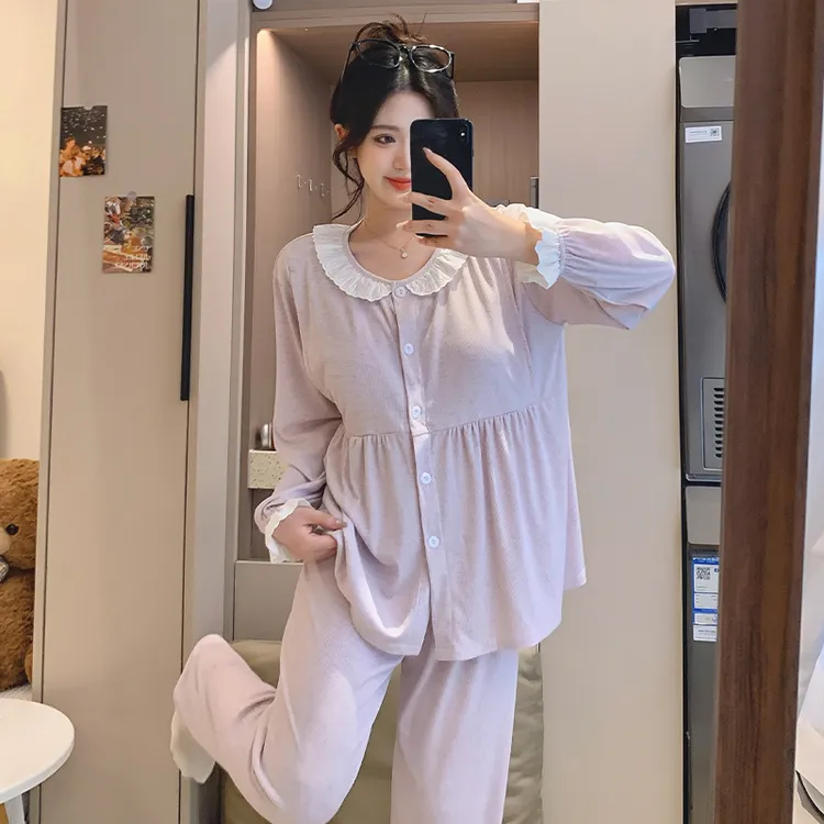 孕妇睡衣夏季薄款凉感莫代尔带胸垫产后月子服哺乳产妇喂奶家居服