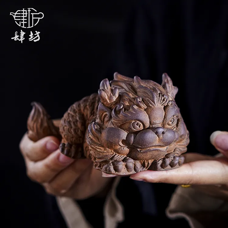 肆坊壹品麒麟茶宠摆件中式茶桌老岩泥可养茶玩家居玄关陶瓷装饰品