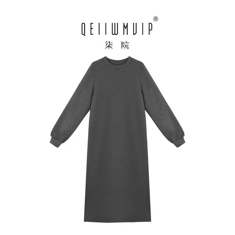 QEIIWMVIP/柒院秋冬高级感韩版圆领宽松遮肉显瘦连衣裙7137
