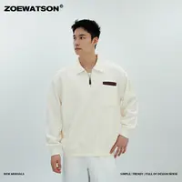 【ZOEWATSON】polo领格纹卫衣早秋轻奢休闲翻领半拉链上衣男Z5107