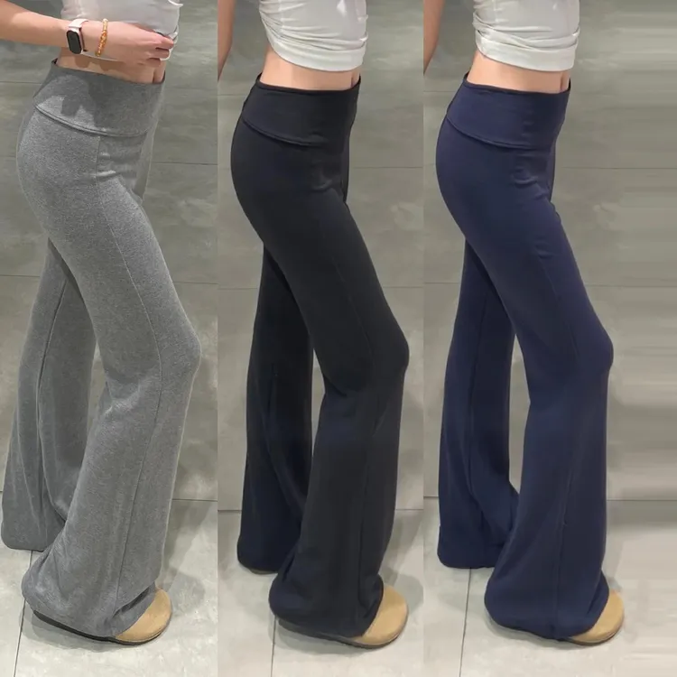 灰色运动微喇裤女夏季薄新款美式辣妹垂感显瘦lulu瑜伽喇叭裤