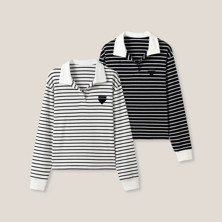 ”条纹定律“韩系休闲Polo领棉感长袖T恤SS26376