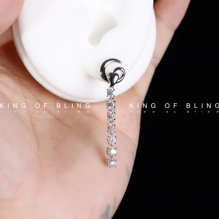 925银莫桑石耳饰 圆钻流苏耳坠s925银莫桑石