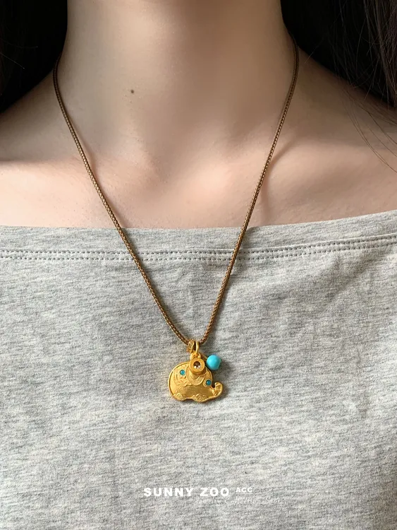 铜合金项链 吉祥小象 古法手工设计感项链女新中式小众复古毛衣链